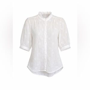 Rag & Bone Jordan White Embroidered Ramie Blouse Ruffle‎ Neck XS